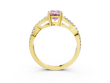 Yellow gold Fancy Pink Emerald  Solitaire Twist Band with Pavé Setting and Four-Prong Setting_20