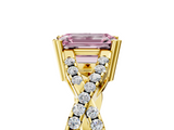 Yellow gold Fancy Pink Emerald  Solitaire Twist Band with Pavé Setting and Four-Prong Setting_22