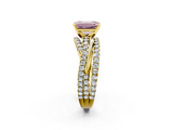 Yellow gold Fancy Pink Emerald  Solitaire Twist Band with Pavé Setting and Four-Prong Setting_78