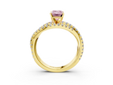 Yellow gold Fancy Pink Emerald  Solitaire Twist Band with Pavé Setting and Four-Prong Setting_79