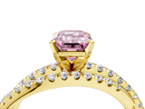 Yellow gold Fancy Pink Emerald  Solitaire Twist Band with Pavé Setting and Four-Prong Setting_80