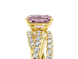 Yellow gold Fancy Pink Emerald  Solitaire Twist Band with Pavé Setting and Four-Prong Setting_81