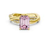 Yellow gold Fancy Pink Emerald  Solitaire Twist Band with Pave Prong Setting_27