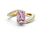 Yellow gold Fancy Pink Emerald  Solitaire Twist Band with Pave Set Diamonds and Four-Prong Setting_130