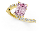 Yellow gold Fancy Pink Emerald  Solitaire Twist Band with Pave Set Diamonds and Four-Prong Setting_131