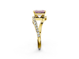 Yellow gold Fancy Pink Emerald  Solitaire Twist Band with Pave Set Diamonds and Four-Prong Setting_132