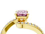 Yellow gold Fancy Pink Emerald  Solitaire Twist Band with Pave Set Diamonds and Four-Prong Setting_134