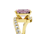 Yellow gold Fancy Pink Emerald  Solitaire Twist Band with Pave Set Diamonds and Four-Prong Setting_135