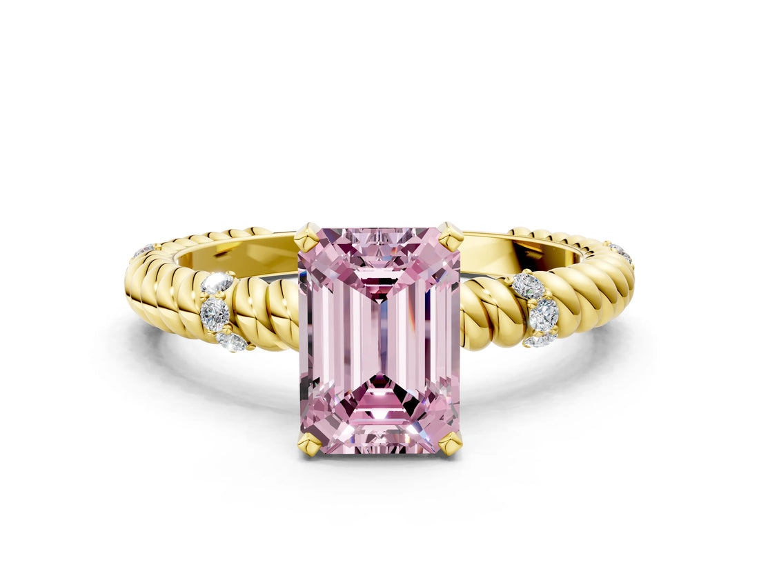 Yellow gold Fancy Pink Emerald  Solitaire Twisted Band Prong Set Engagement Ring_61