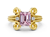 Yellow gold Fancy Pink Emerald  Solitaire Twisted Band Scroll Prong Ring_3