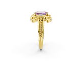 Yellow gold Fancy Pink Emerald  Solitaire Twisted Band Scroll Prong Ring_5