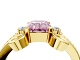 Yellow gold Fancy Pink Emerald  Solitaire Twisted Band Scroll Prong Ring_7