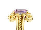 Yellow gold Fancy Pink Emerald  Solitaire Twisted Band Scroll Prong Ring_8