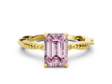 Yellow gold Fancy Pink Emerald  Solitaire Twisted Band with Bead Prong Setting_299