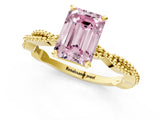 Yellow gold Fancy Pink Emerald  Solitaire Twisted Band with Bead Prong Setting_300