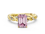 Yellow gold Fancy Pink Emerald  Solitaire Twisted Band with Pavé Accents and Four-Prong Setting_3