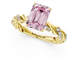 Yellow gold Fancy Pink Emerald  Solitaire Twisted Band with Pavé Accents and Four-Prong Setting_4