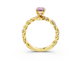 Yellow gold Fancy Pink Emerald  Solitaire Twisted Band with Pavé Accents and Four-Prong Setting_6