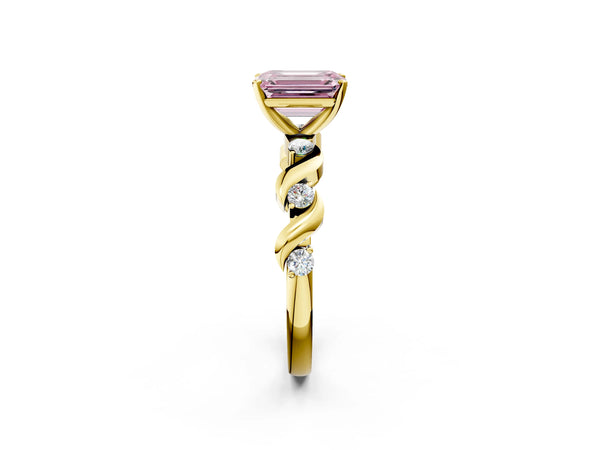 Yellow gold Fancy Pink Emerald  Solitaire Twisted Band with Prong Setting