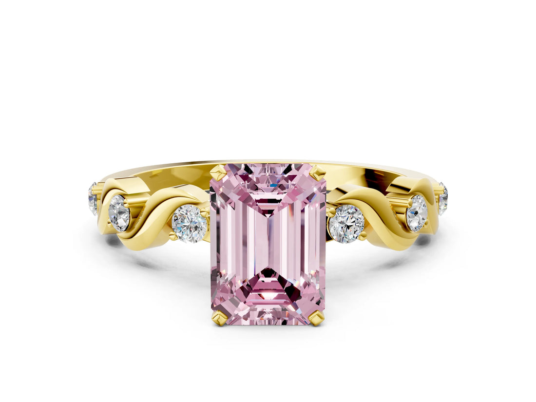 Yellow gold Fancy Pink Emerald  Solitaire Twisted Band with Prong Setting