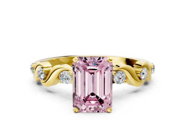 Yellow gold Fancy Pink Emerald  Solitaire Twisted Band with Prong Setting