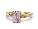 Yellow gold Fancy Pink Emerald  Solitaire Twisted Pave Diamond Ring with Four-Prong Setting_102