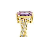 Yellow gold Fancy Pink Emerald  Solitaire Twisted Pave Diamond Ring with Four-Prong Setting_107