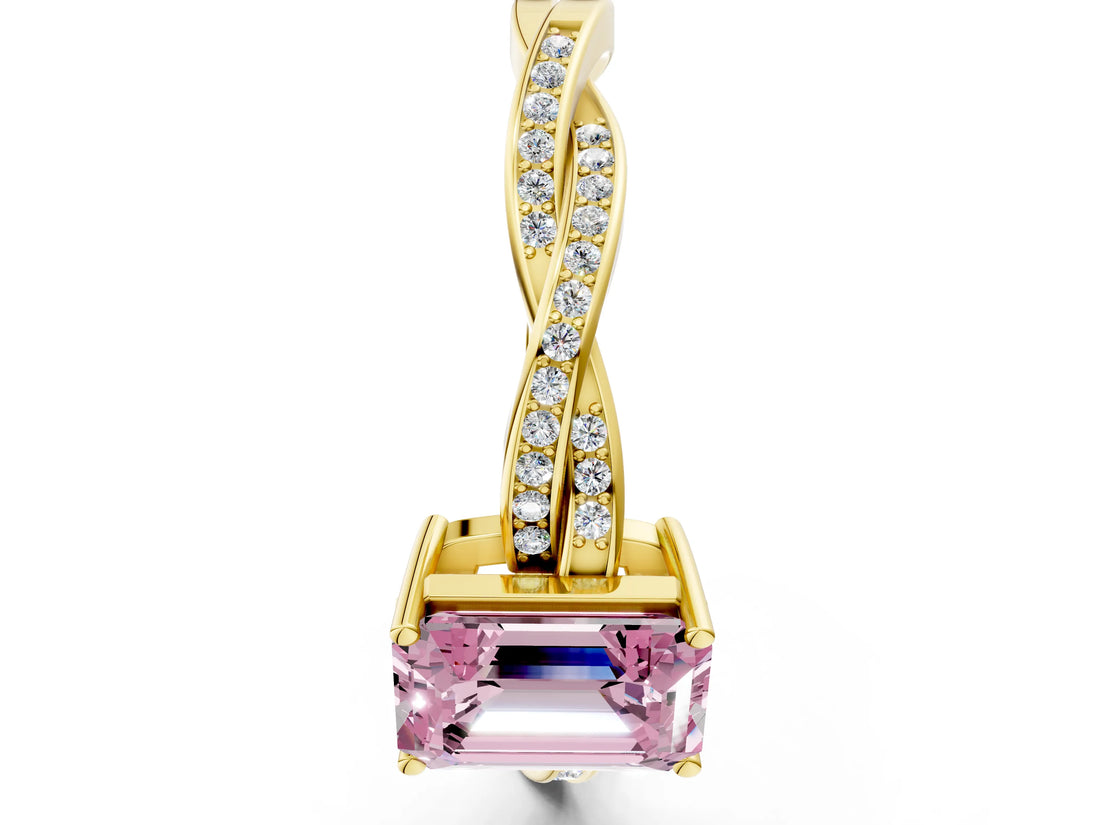 Yellow gold Fancy Pink Emerald  Solitaire Twisted Pave Diamond Ring with Four-Prong Setting_12