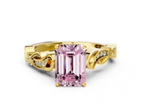Yellow gold Fancy Pink Emerald  Solitaire Vine Band with Milgrain Prong Setting_3
