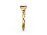 Yellow gold Fancy Pink Emerald  Solitaire Vine Band with Milgrain Prong Setting_5