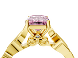 Yellow gold Fancy Pink Emerald  Solitaire Vine Band with Milgrain Prong Setting_7