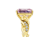 Yellow gold Fancy Pink Emerald  Solitaire Vine Band with Milgrain Prong Setting_8