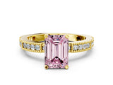 Yellow gold Fancy Pink Emerald  Solitaire with Pavé Band and Four-Prong Setting_302