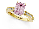 Yellow gold Fancy Pink Emerald  Solitaire with Pavé Band and Four-Prong Setting_303