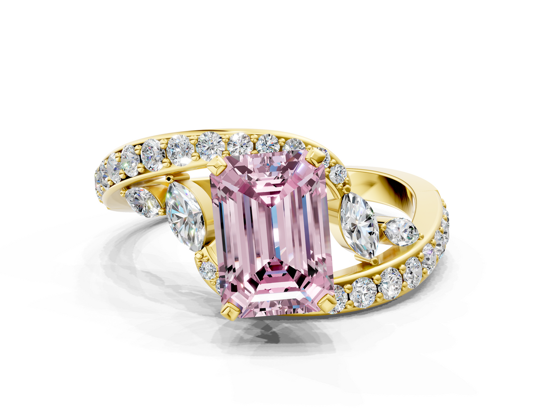 Yellow gold Fancy Pink Emerald  Solitaire with Pavé Twist Band and Four-Prong Setting_75