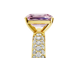 Yellow gold Fancy Pink Emerald  Solitaire with Pave Band and Four-Prong Setting_8