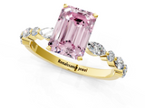 Yellow gold Fancy Pink Emerald  Solitaire with Side Stones on a Pavé Band and Four-Prong Setting_24