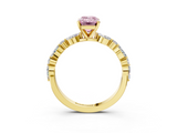 Yellow gold Fancy Pink Emerald  Solitaire with Side Stones on a Pavé Band and Four-Prong Setting_26