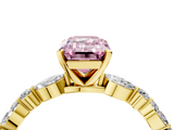 Yellow gold Fancy Pink Emerald  Solitaire with Side Stones on a Pavé Band and Four-Prong Setting_27