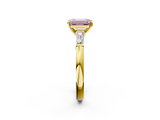 Yellow gold Fancy Pink Emerald  Solitaire with Tapered Baguette Side Stones on a Classic Band with Four-Prong Setting_114