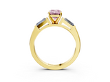 Yellow gold Fancy Pink Emerald  Solitaire with Tapered Baguette Side Stones on a Classic Band with Four-Prong Setting_115