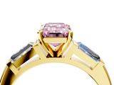 Yellow gold Fancy Pink Emerald  Solitaire with Tapered Baguette Side Stones on a Classic Band with Four-Prong Setting_116