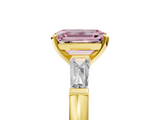 Yellow gold Fancy Pink Emerald  Solitaire with Tapered Baguette Side Stones on a Classic Band with Four-Prong Setting_117