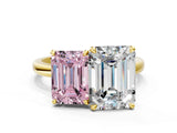 Yellow gold Fancy Pink Emerald  and Emerald Cut Toi Moi Ring with Prong Setting_46