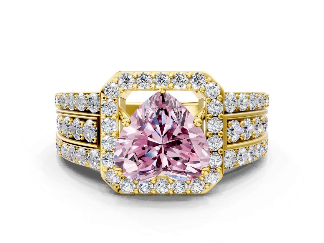 Yellow gold Fancy Pink Heart -Cut Halo Diamond Ring with Split Shank and Four-Prong Setting_71