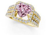 Yellow gold Fancy Pink Heart -Cut Halo Diamond Ring with Split Shank and Four-Prong Setting_72