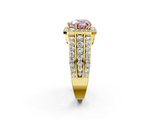 Yellow gold Fancy Pink Heart -Cut Halo Diamond Ring with Split Shank and Four-Prong Setting_73