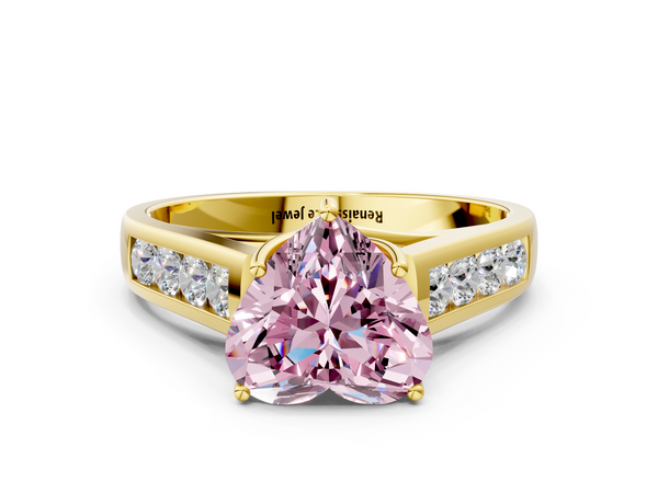 Yellow gold Fancy Pink Heart  Brilliant Channel-Set Solitaire Ring with Four-Prong Setting