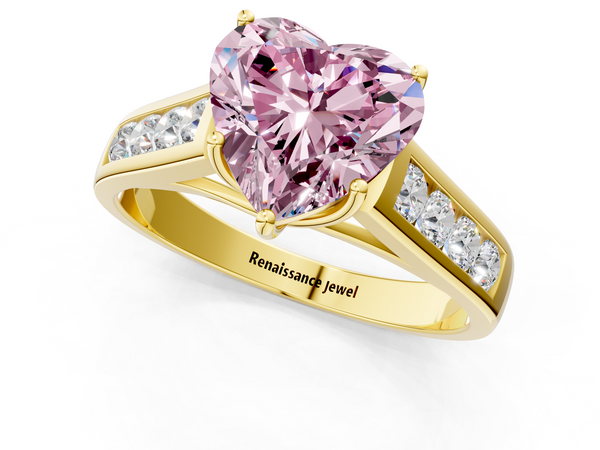 Yellow gold Fancy Pink Heart  Brilliant Channel-Set Solitaire Ring with Four-Prong Setting