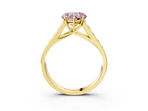 Yellow gold Fancy Pink Heart  Brilliant Channel-Set Solitaire Ring with Four-Prong Setting